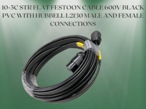 10-5C STR FLAT FESTOON CABLE 600V BLACK PVC WITH HUBBELL L2130 MALE AND FEMALE CONNECTIONS